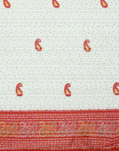 White Georgette Zari Stripe Bandhani Printed Saree