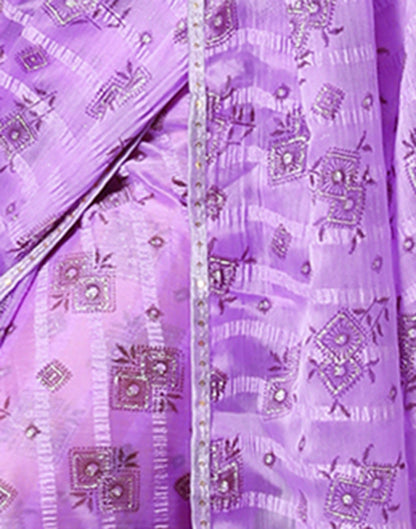 Lavender Georgette Woven Stripe Floral Printed Saree