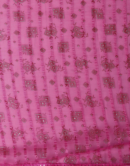 Pink Georgette Woven Stripe Floral Printed Saree