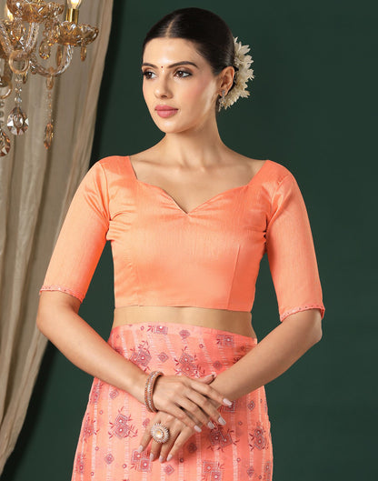 Peach Georgette Woven Stripe Floral Printed Saree