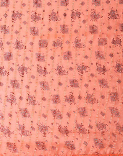 Peach Georgette Woven Stripe Floral Printed Saree