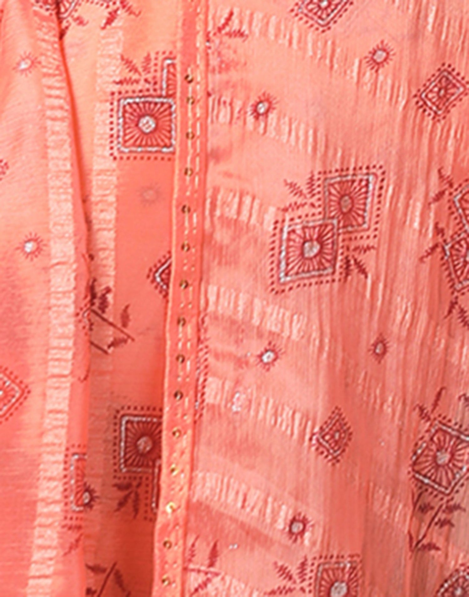 Peach Georgette Woven Stripe Floral Printed Saree