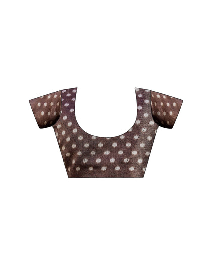Brown Cotton Blend Ikkat Printed Saree