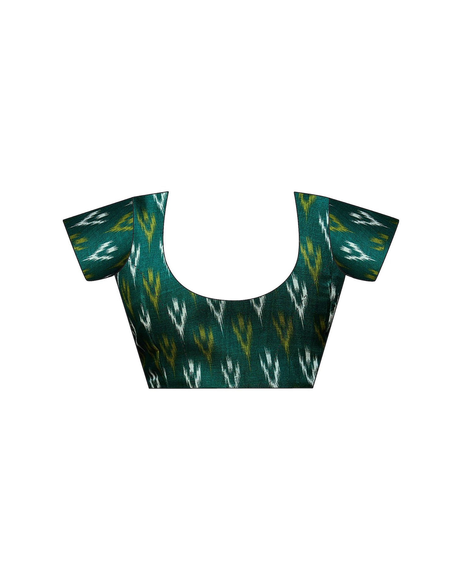Dark Green Cotton Blend Ikkat Printed Saree