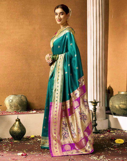 Teal Green Silk Woven Paithani Saree