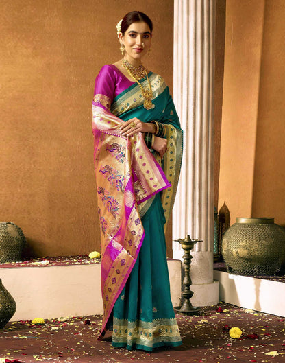 Teal Green Silk Woven Paithani Saree