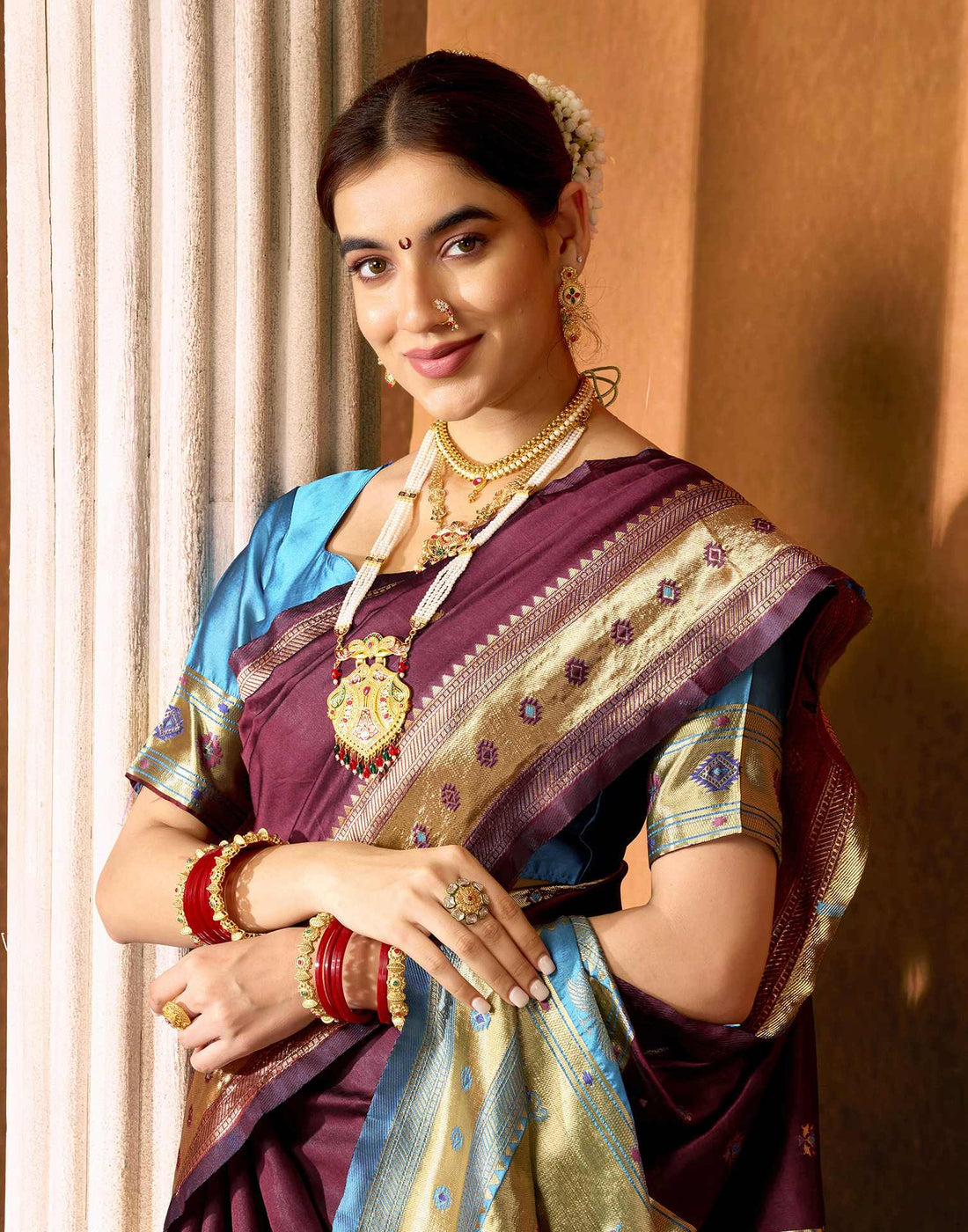 Maroon Silk Woven Paithani Saree