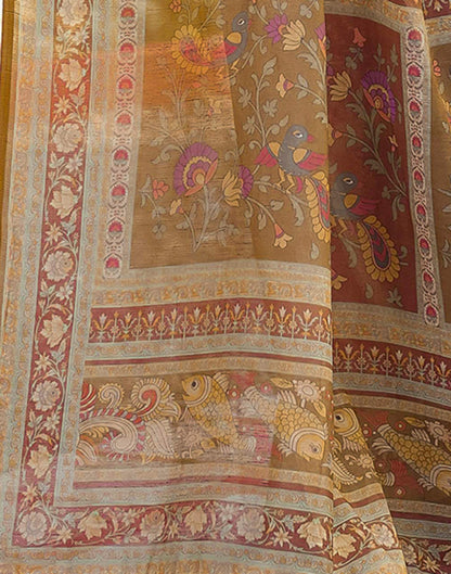 Chestnut Brown Linen Floral Printed Saree