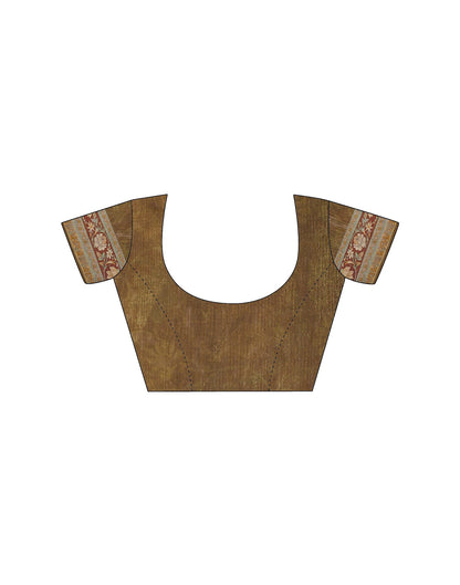 Chestnut Brown Linen Floral Printed Saree