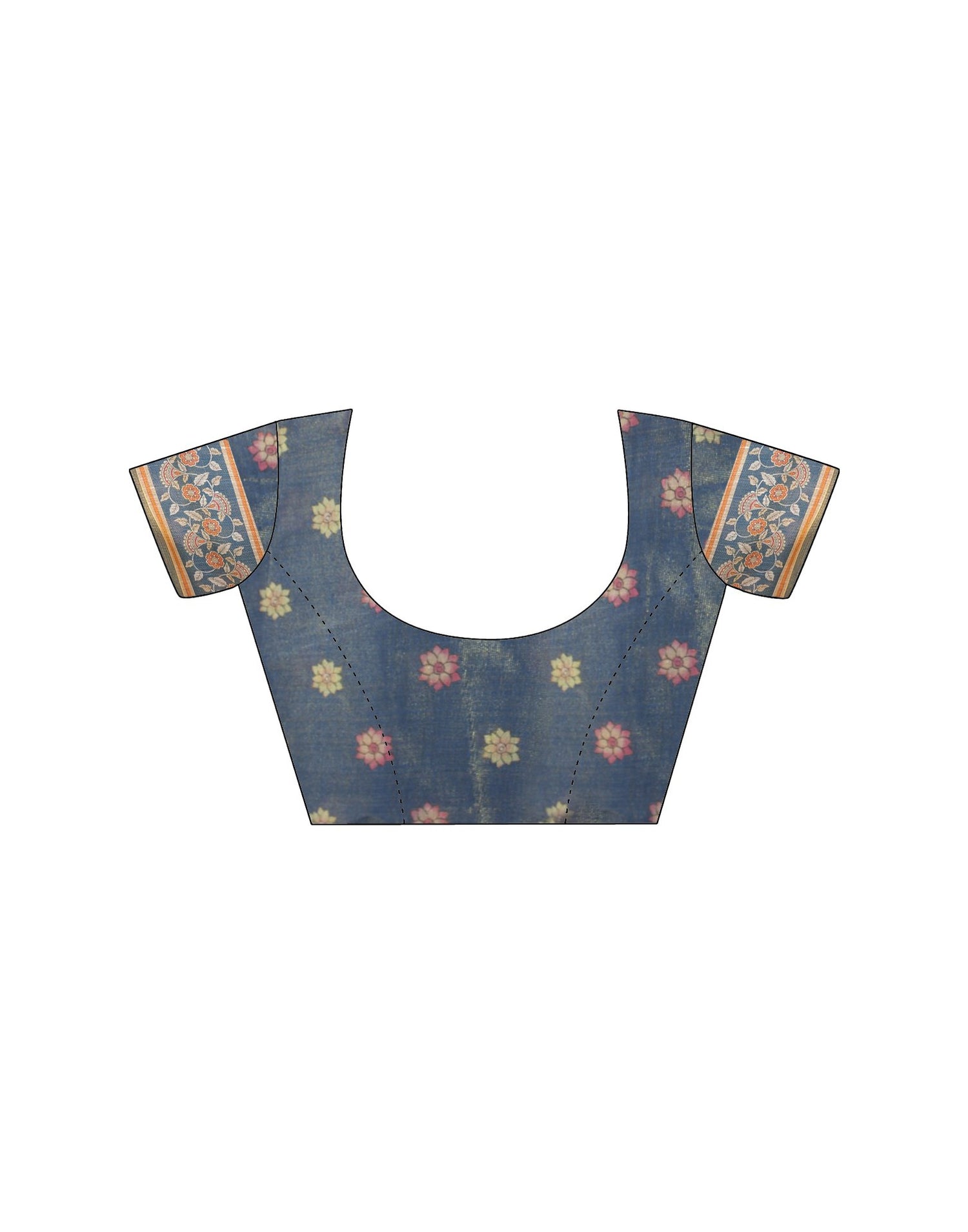 Dark Dusty Blue Linen Floral Printed Printed Saree