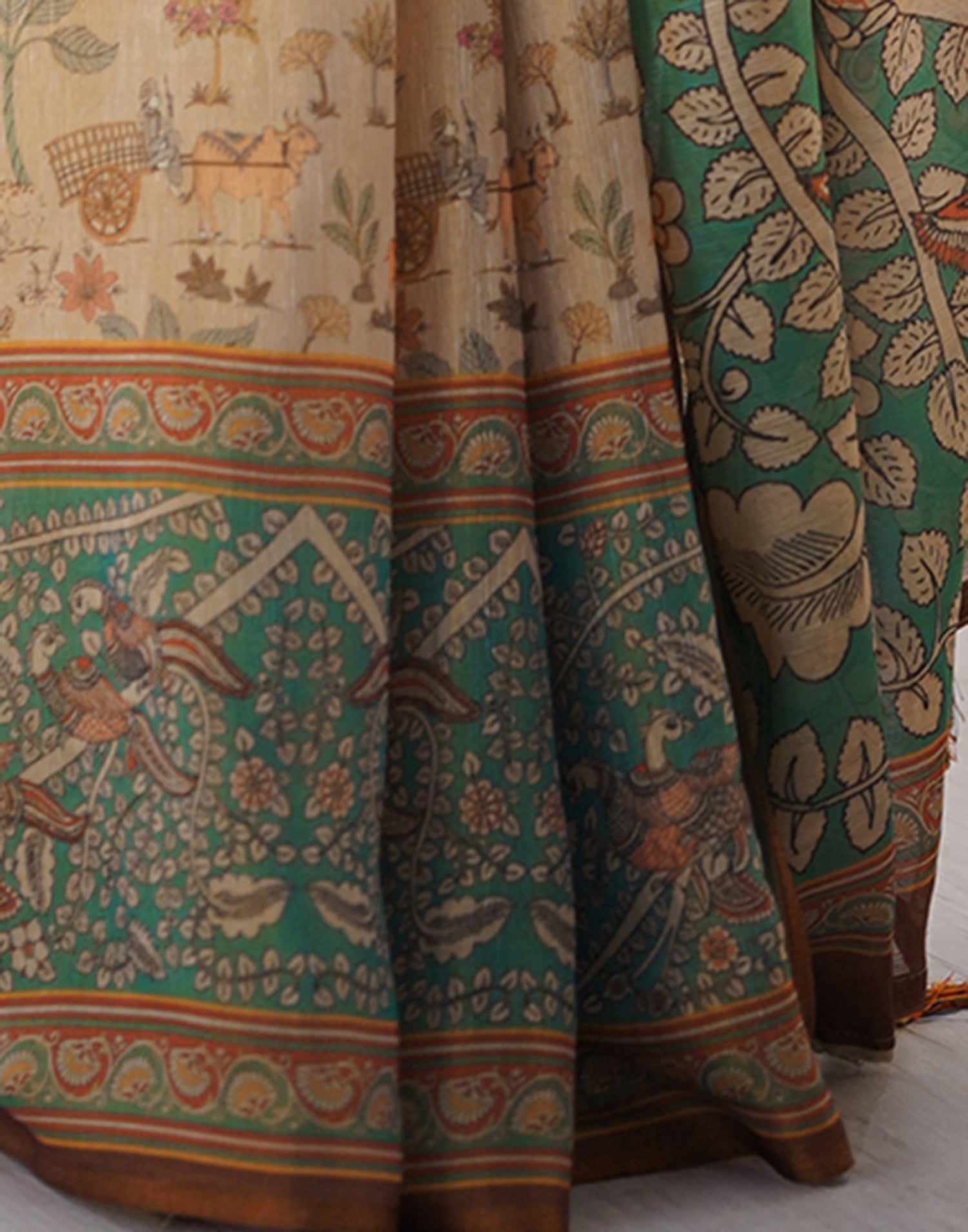 Beige Linen Kalamkari Saree