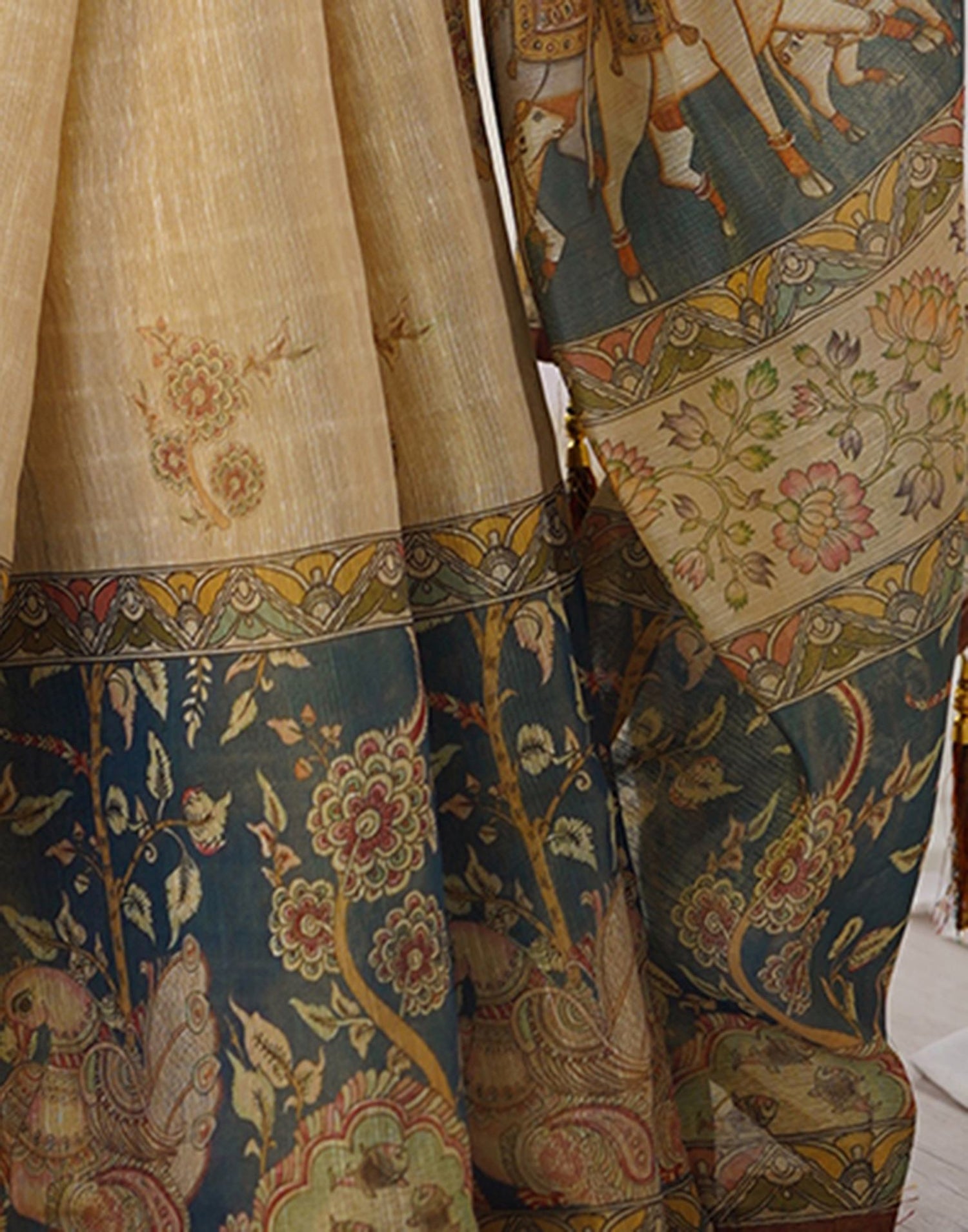 Beige Linen Printed Saree
