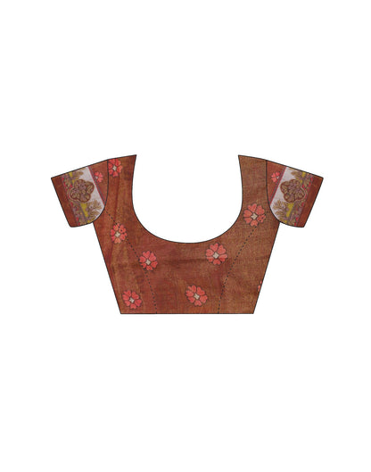Brown Linen Kalamkari Saree