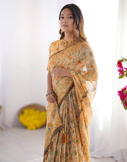 Beige Linen Kalamkari Saree