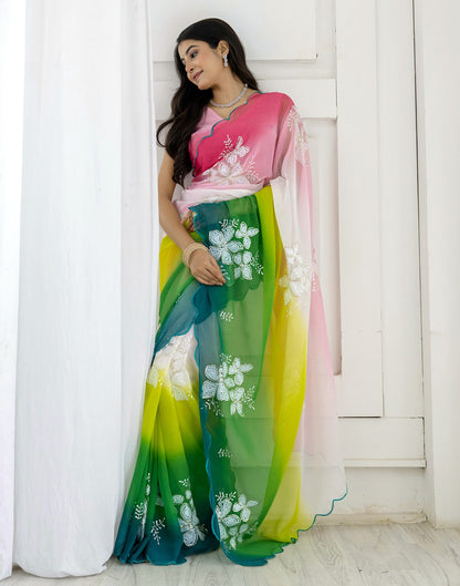 Pink Georgette Sequence Embroidery Saree