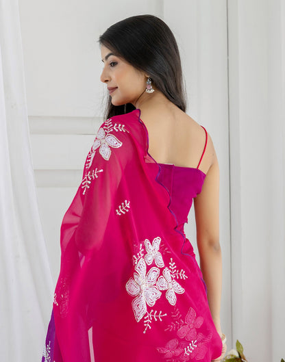 Rani Pink Georgette Sequence Embroidery Saree