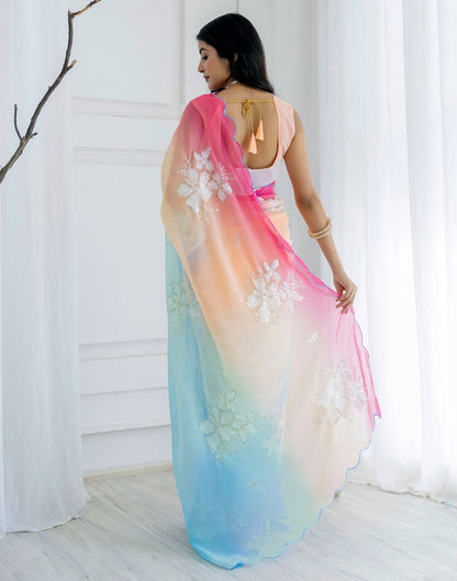 Multicoloured Georgette Sequence Embroidery Saree