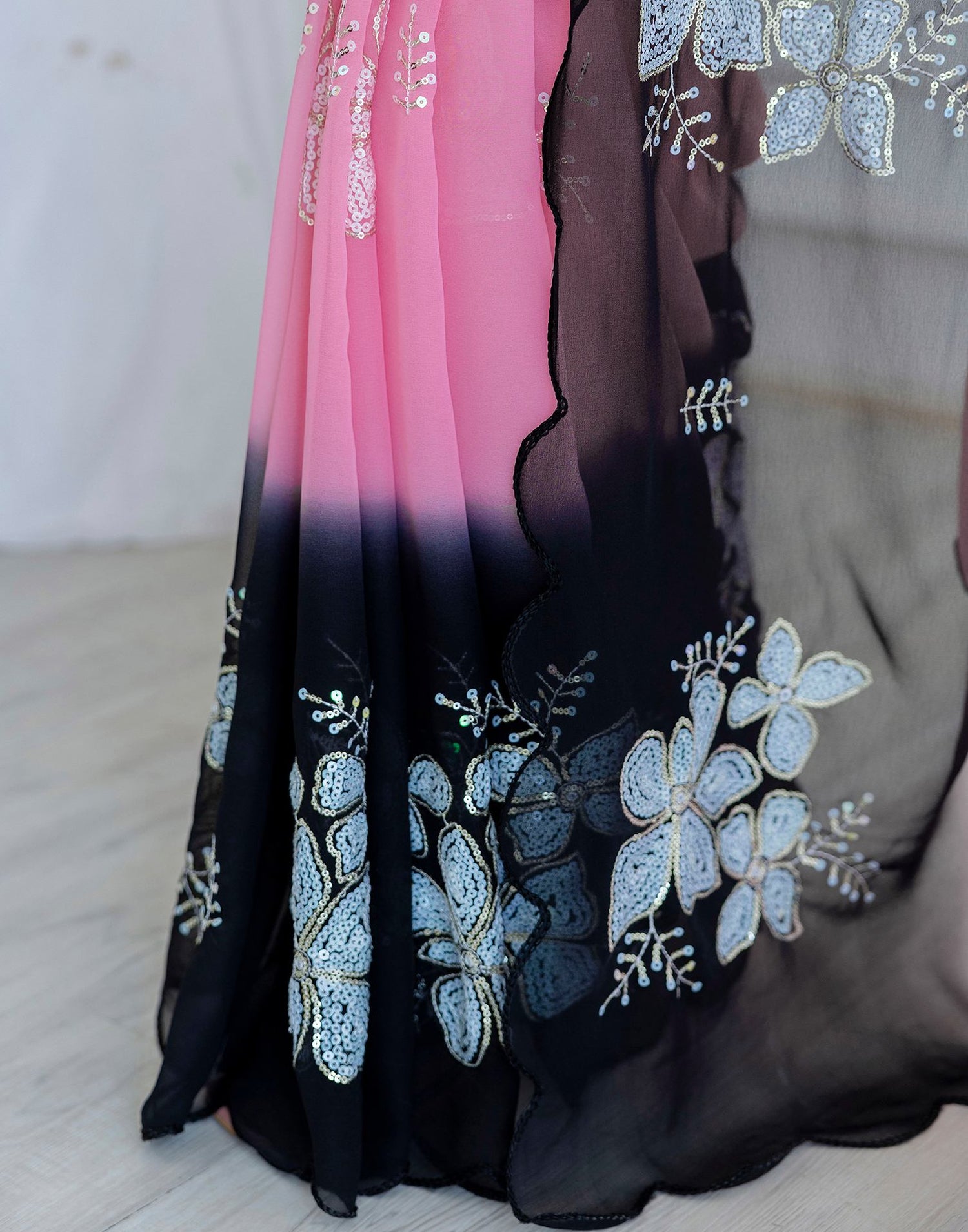 Pink Georgette Sequence Embroidery Saree