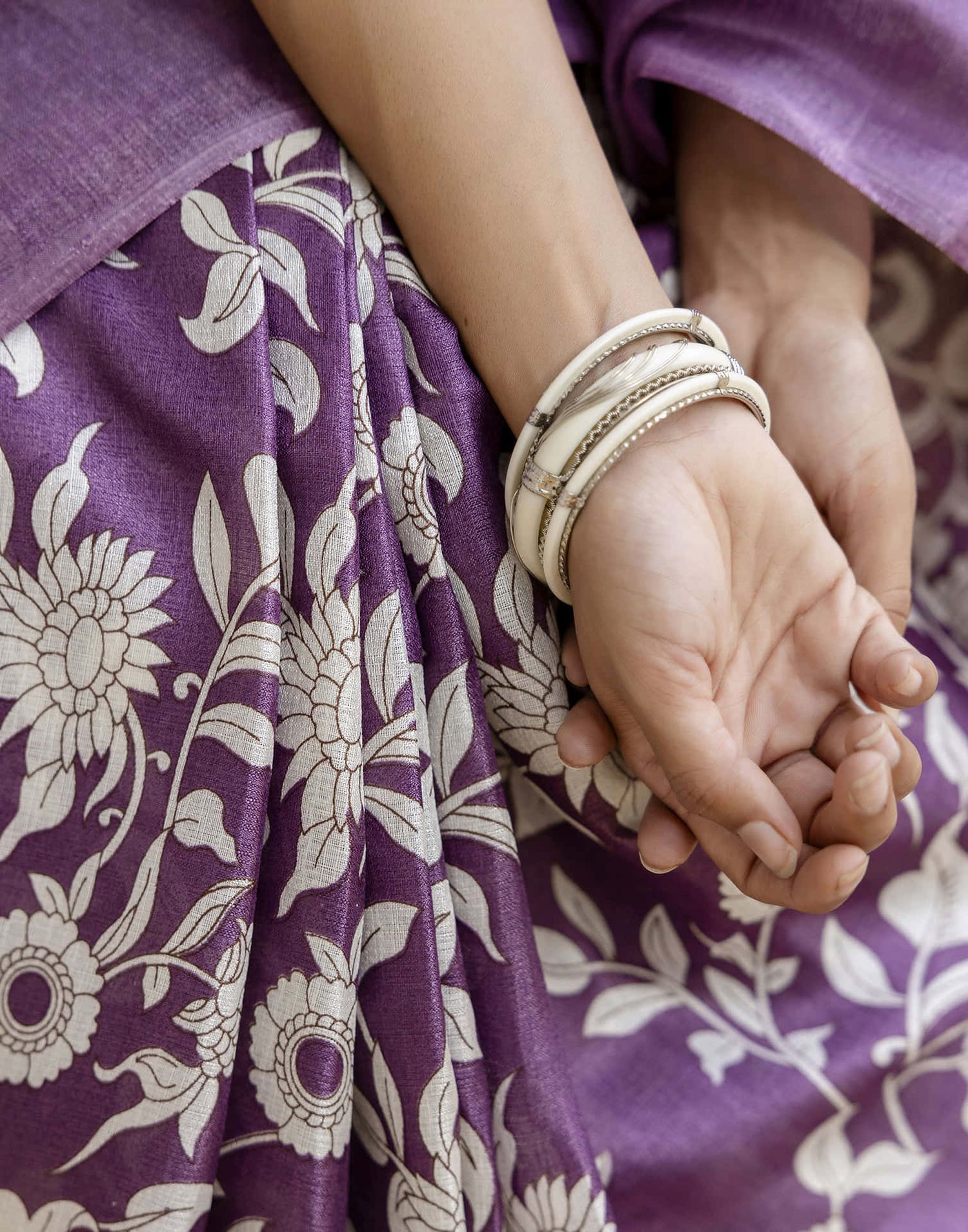 Mauve Cotton Blend Floral printed Saree