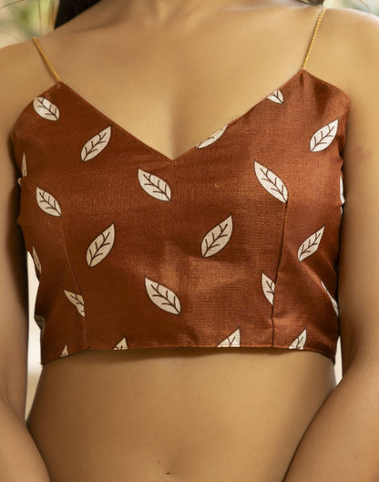 Rust Brown Cotton Blend Floral printed Saree