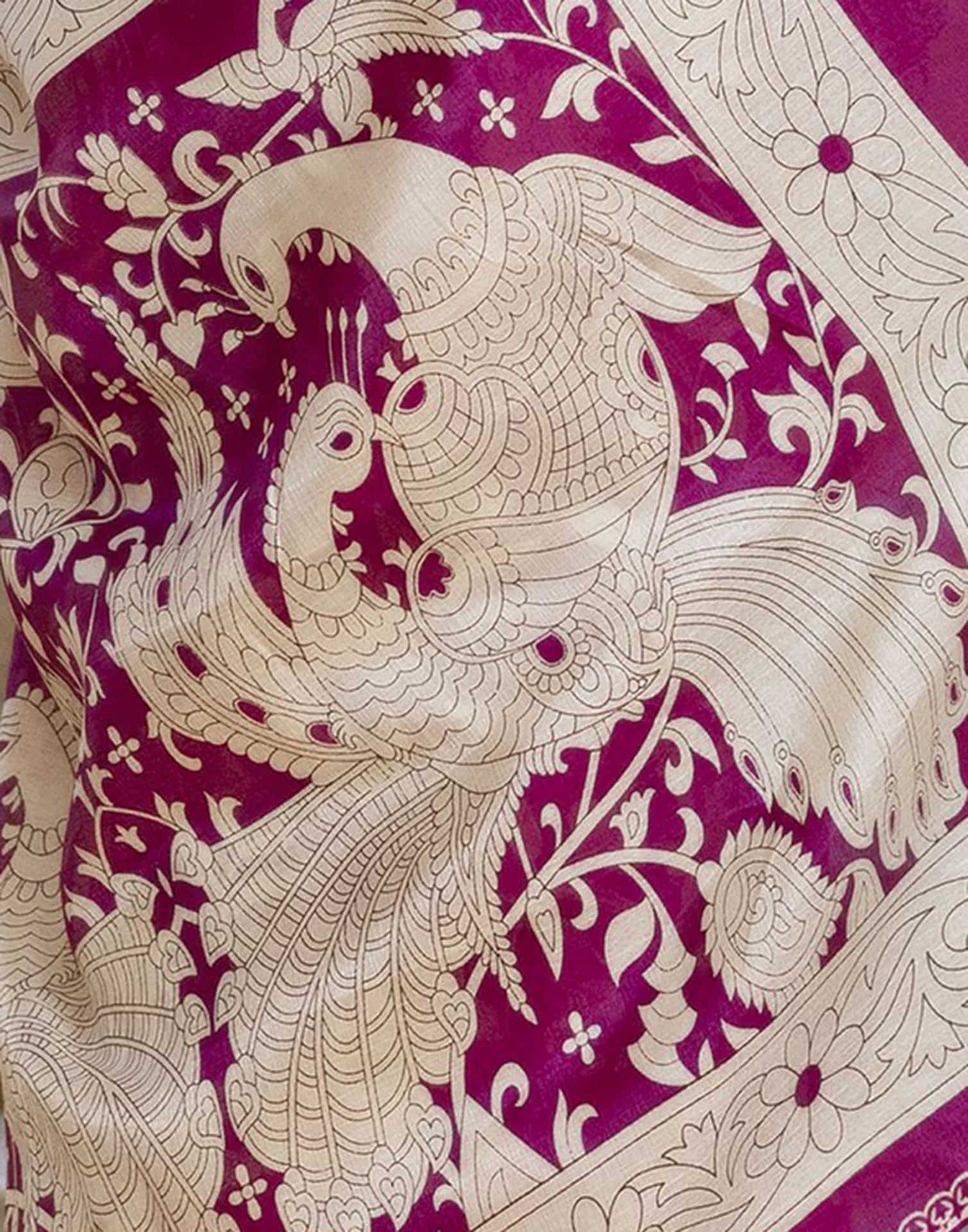 Dark Magenta Cotton Blend Floral printed Saree