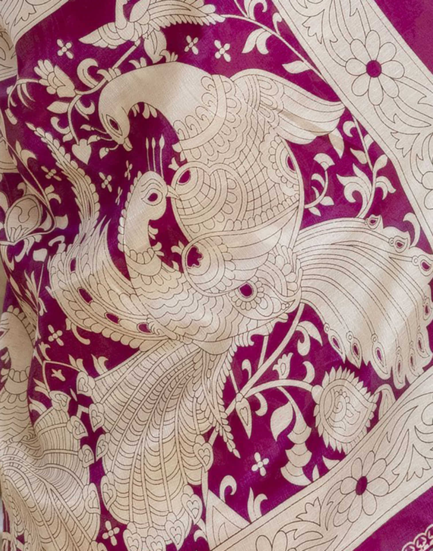 Dark Magenta Cotton Blend Floral printed Saree