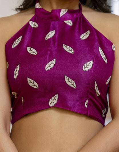 Dark Magenta Cotton Blend Floral printed Saree