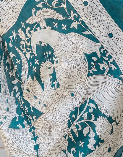 Teal Blue Cotton Blend Floral printed Saree