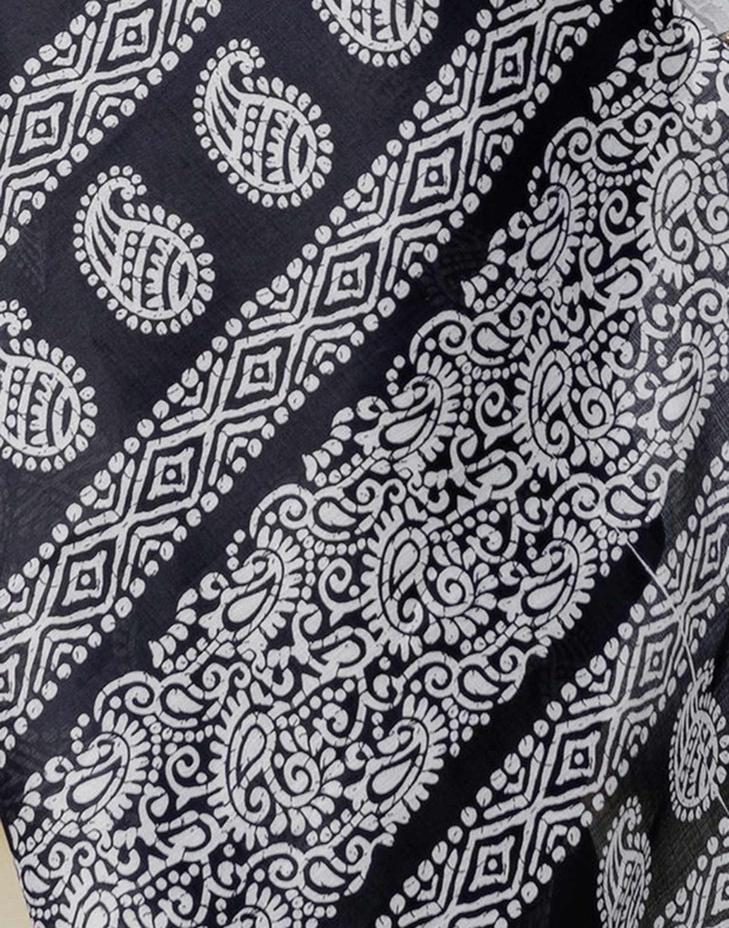 Black Cotton Blend Printed Saree