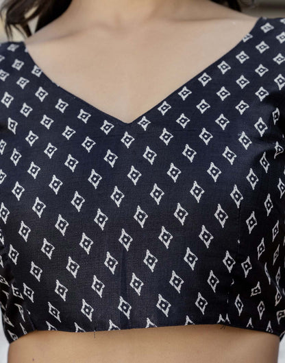Black Cotton Blend Printed Saree