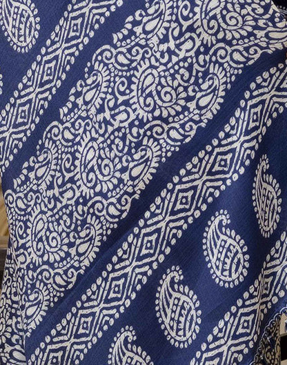 Dark Blue Cotton Blend Printed Saree
