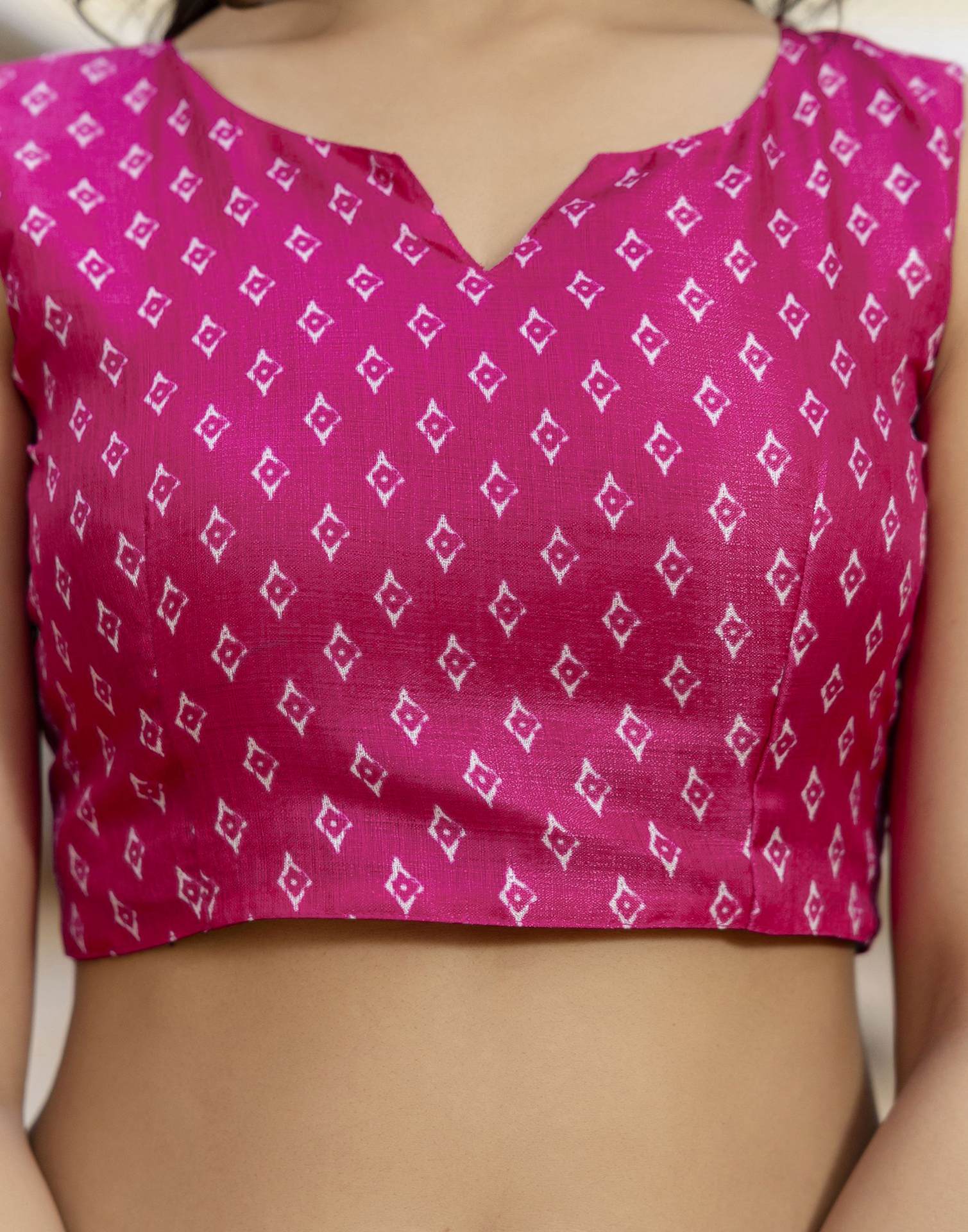 Rani Pink Cotton Blend Printed Saree