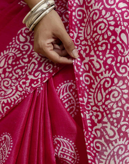 Rani Pink Cotton Blend Printed Saree