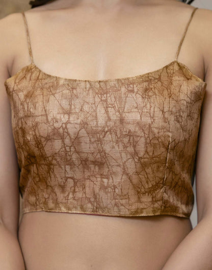 Brown Cotton Blend Floral Printed Saree