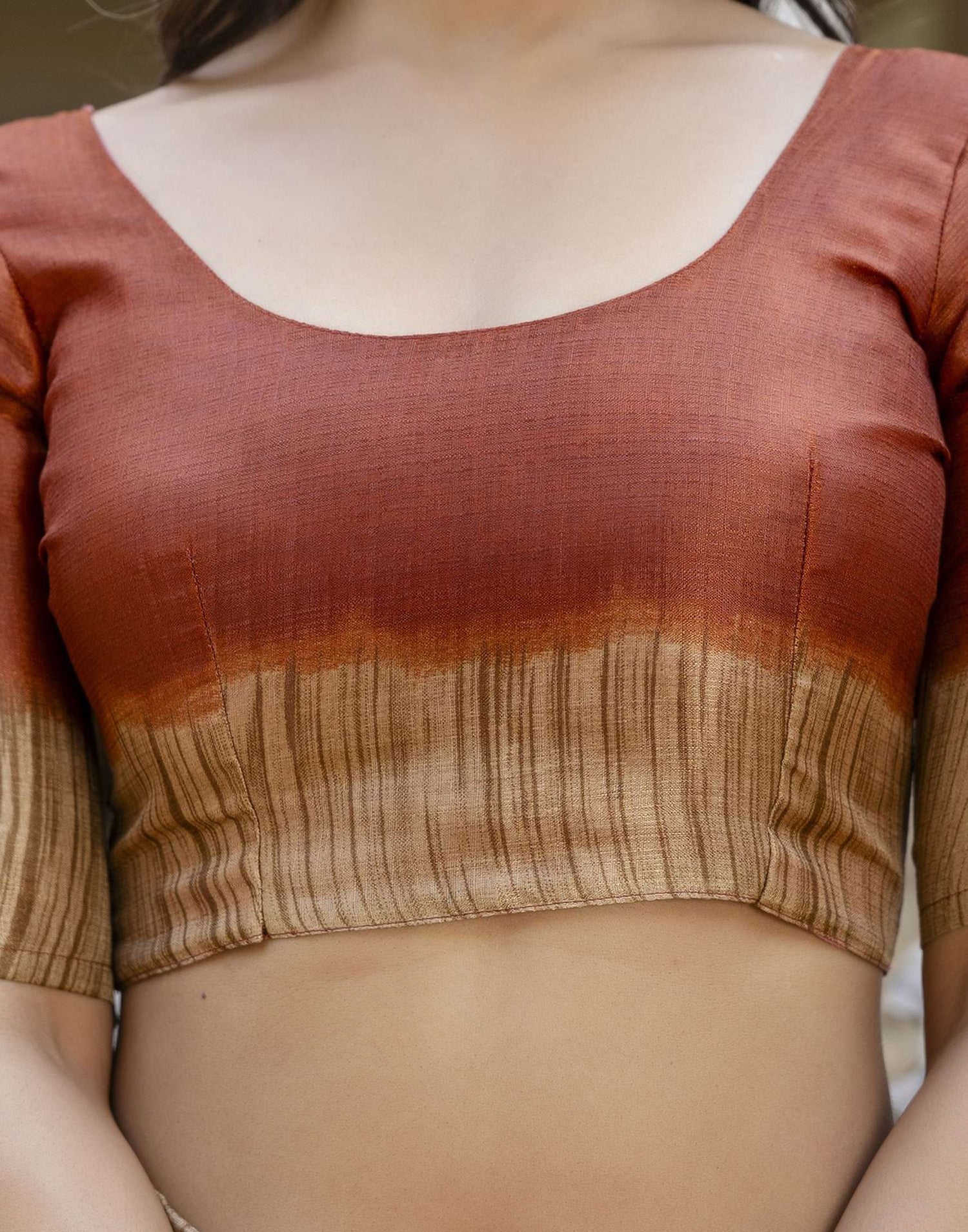Brown Cotton Blend Printed Saree
