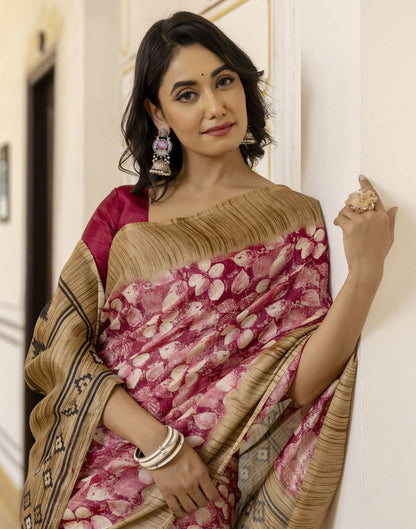 Pink Cotton Blend Printed Saree