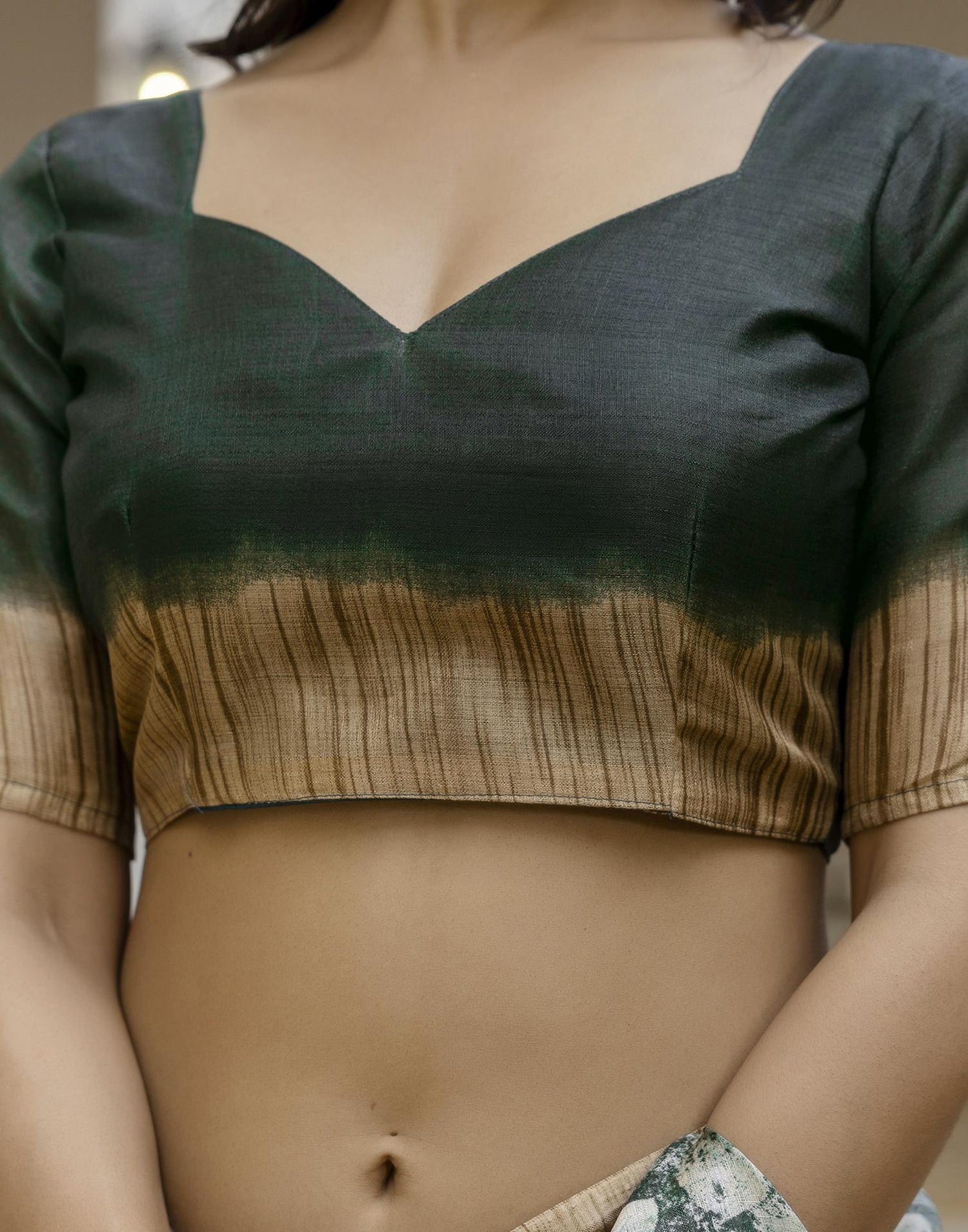 Dark Green Cotton Blend Printed Saree