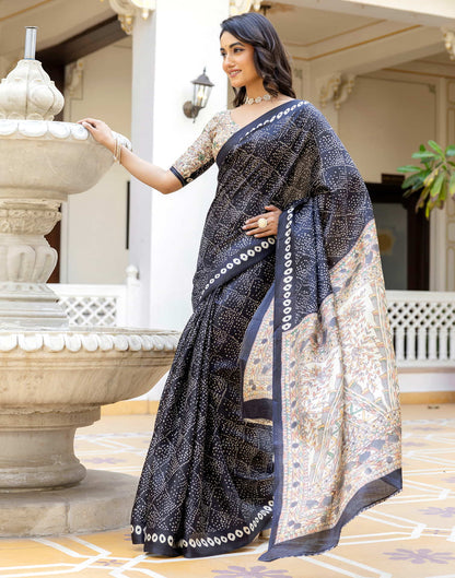 Black Cotton Blend Bandhani Printed Saree