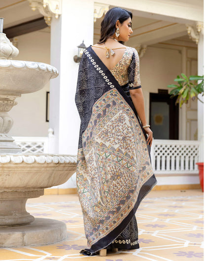 Black Cotton Blend Bandhani Printed Saree