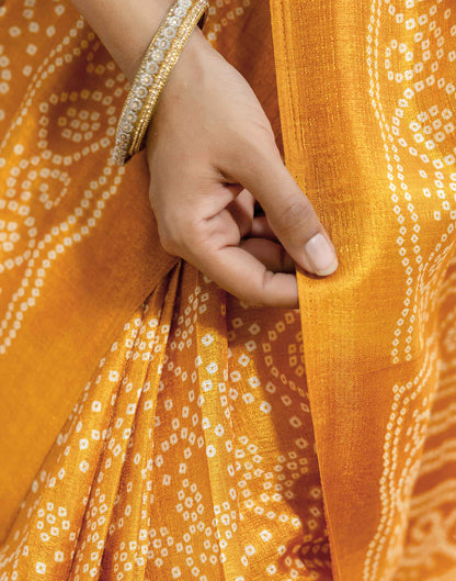 Turmeric Yellow Cotton Blend Bandhani Printed Saree