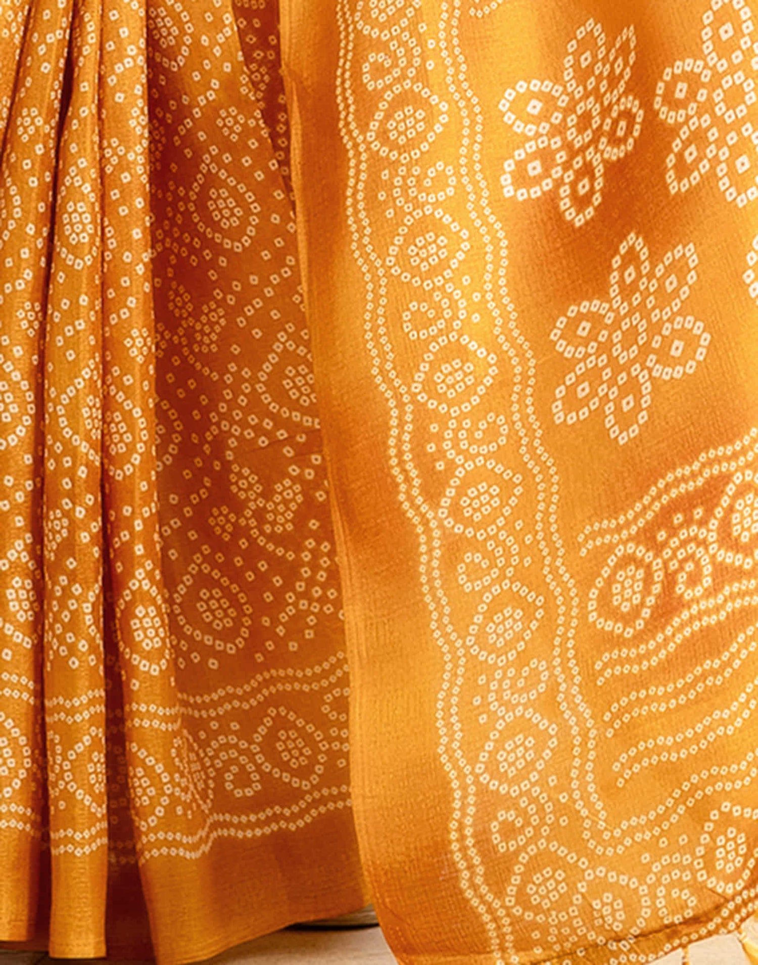 Turmeric Yellow Cotton Blend Bandhani Printed Saree