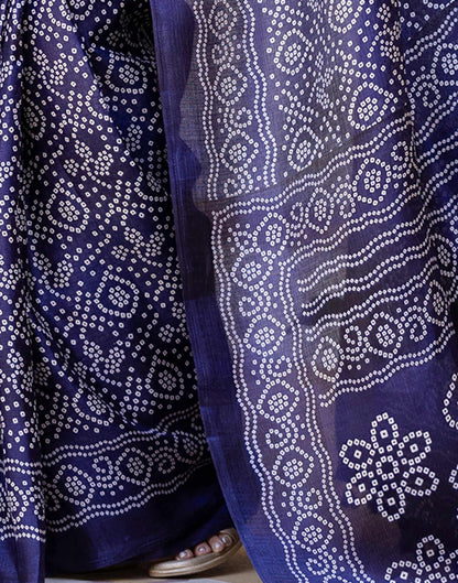 Navy Blue Cotton Blend Bandhani Printed Saree