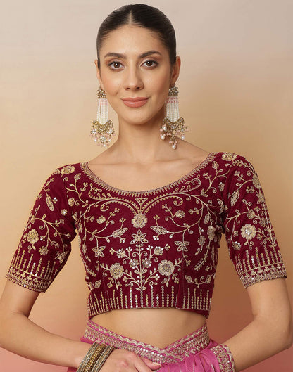 Pink Georgette Zari Stripe Lace Saree