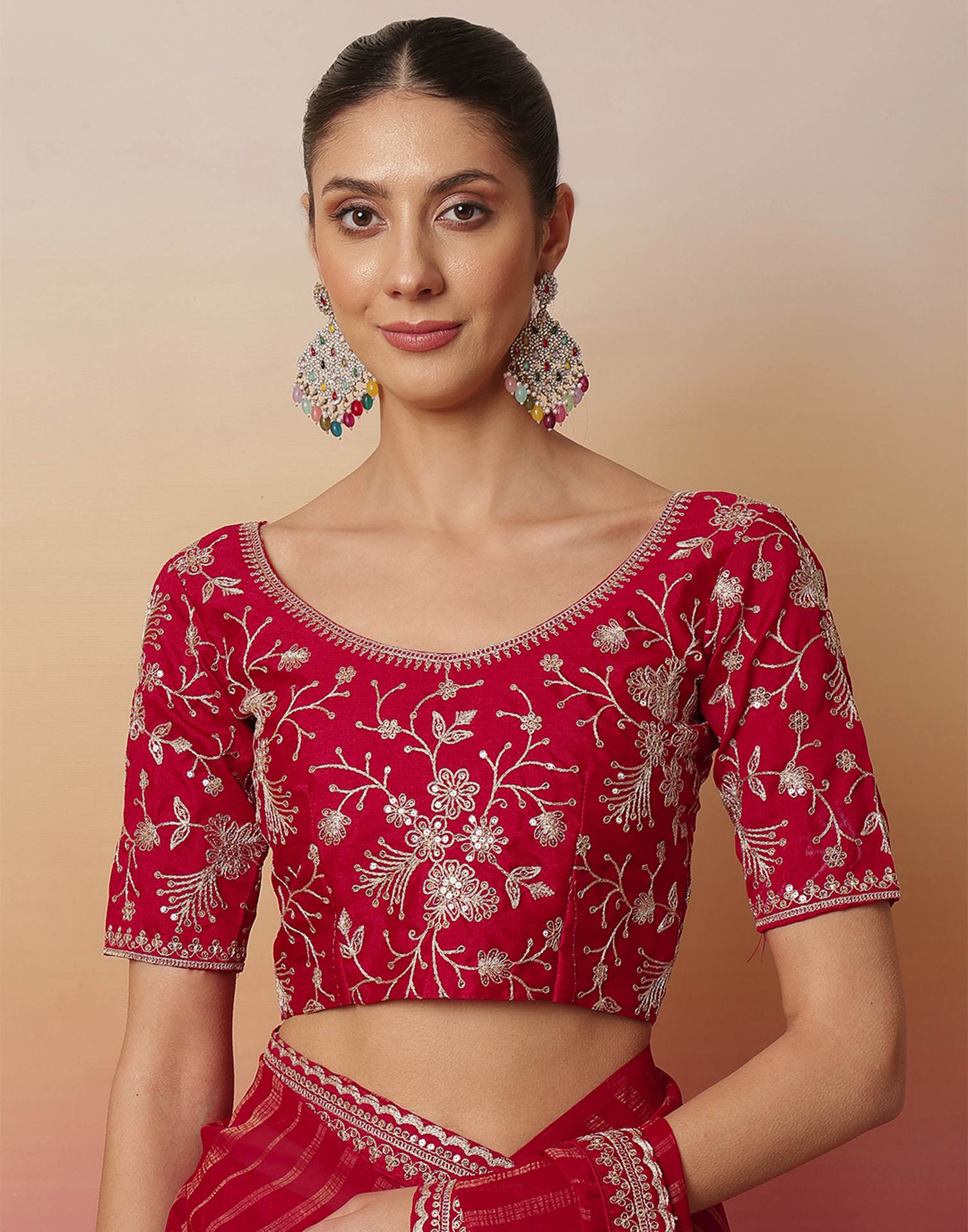 Dark Rani Pink Georgette Zari Stripe Lace Saree