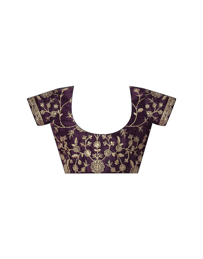 Dark Purple Georgette Zari Stripe Lace Saree
