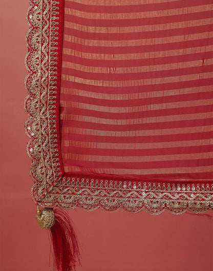 Dark Rani Pink Georgette Zari Stripe Lace Saree