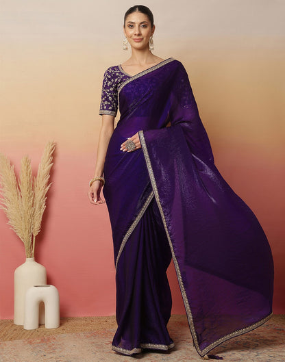 Purple Tissue Silk Sequence Lace Saree