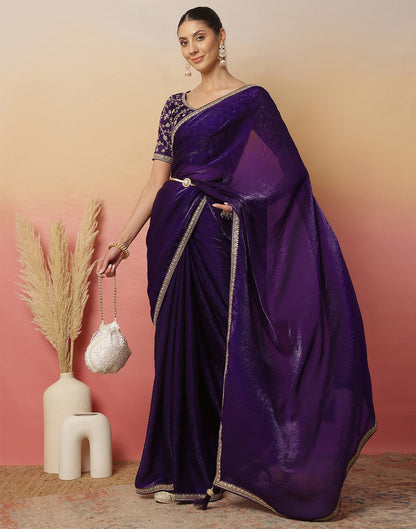 Purple Tissue Silk Sequence Lace Saree