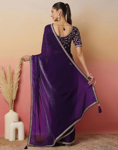 Purple Tissue Silk Sequence Lace Saree