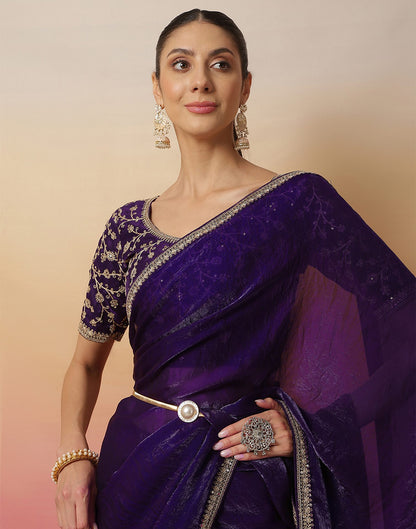 Purple Tissue Silk Sequence Lace Saree